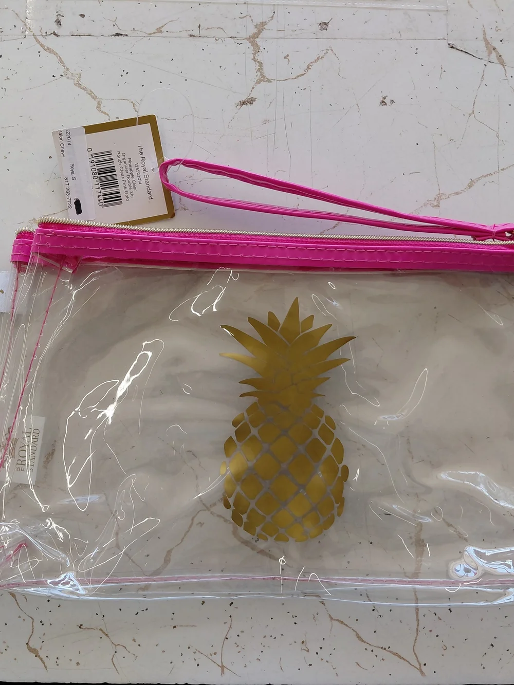 Clear Pineapple Cosmetic Pouch with Hot Pink Trim